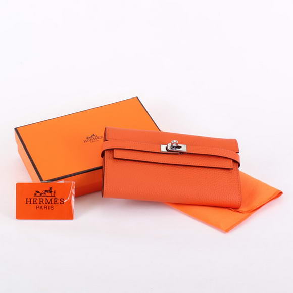 High Quality Hermes Kelly Bi-Fold Wallet A708 Orange Fake - Click Image to Close